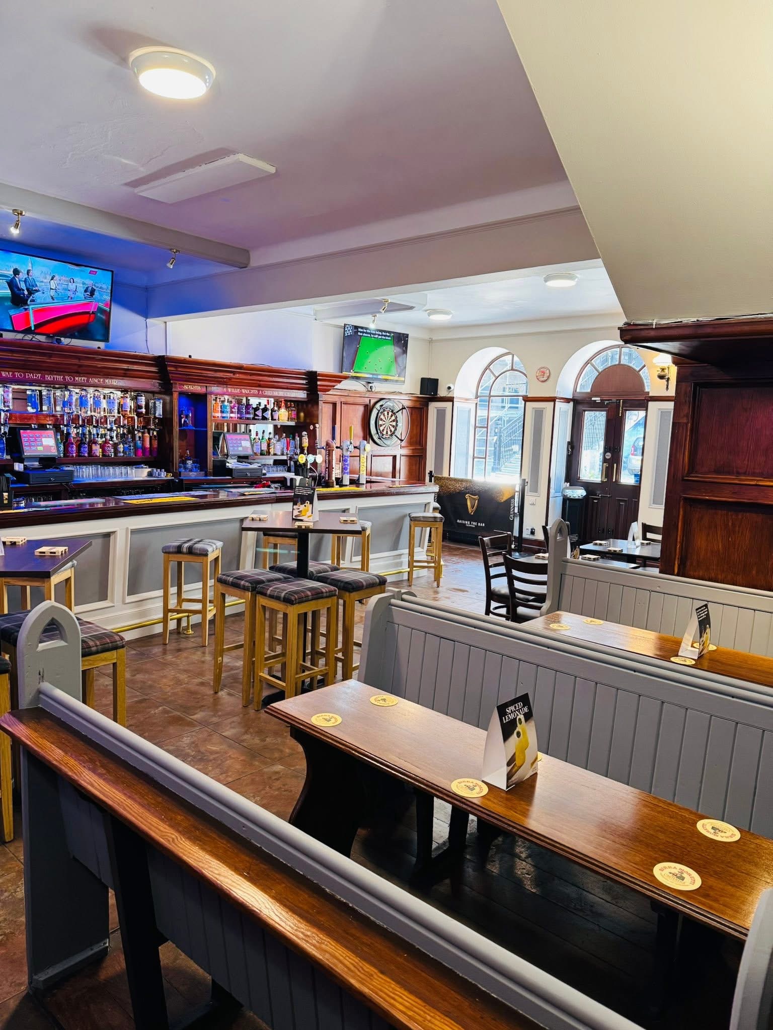 Tartan stools at the bar